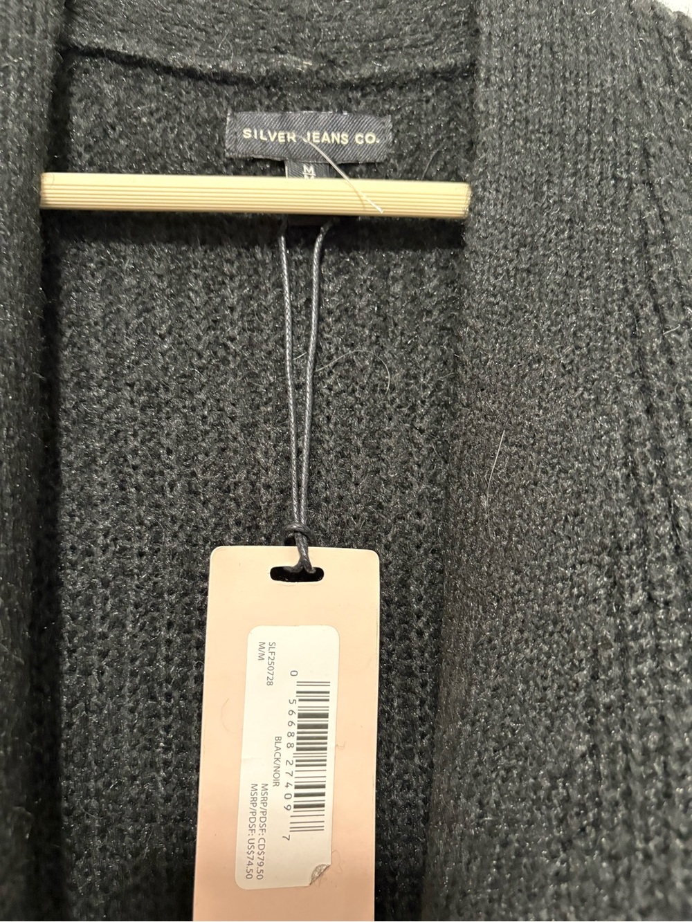 Silver Jeans Black Open-Front Knit Cardigan